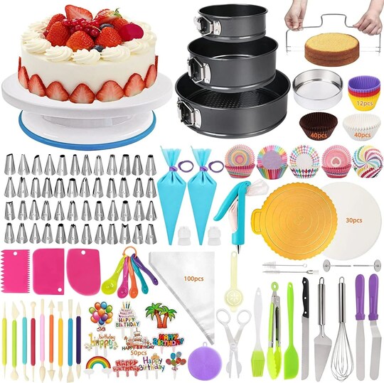 Lotfancy; 469x Set Cake Decorating Supplies Kit Baking Tools Turntable Stand Cupcake liner; Category:Kitchen Tools; Image:1